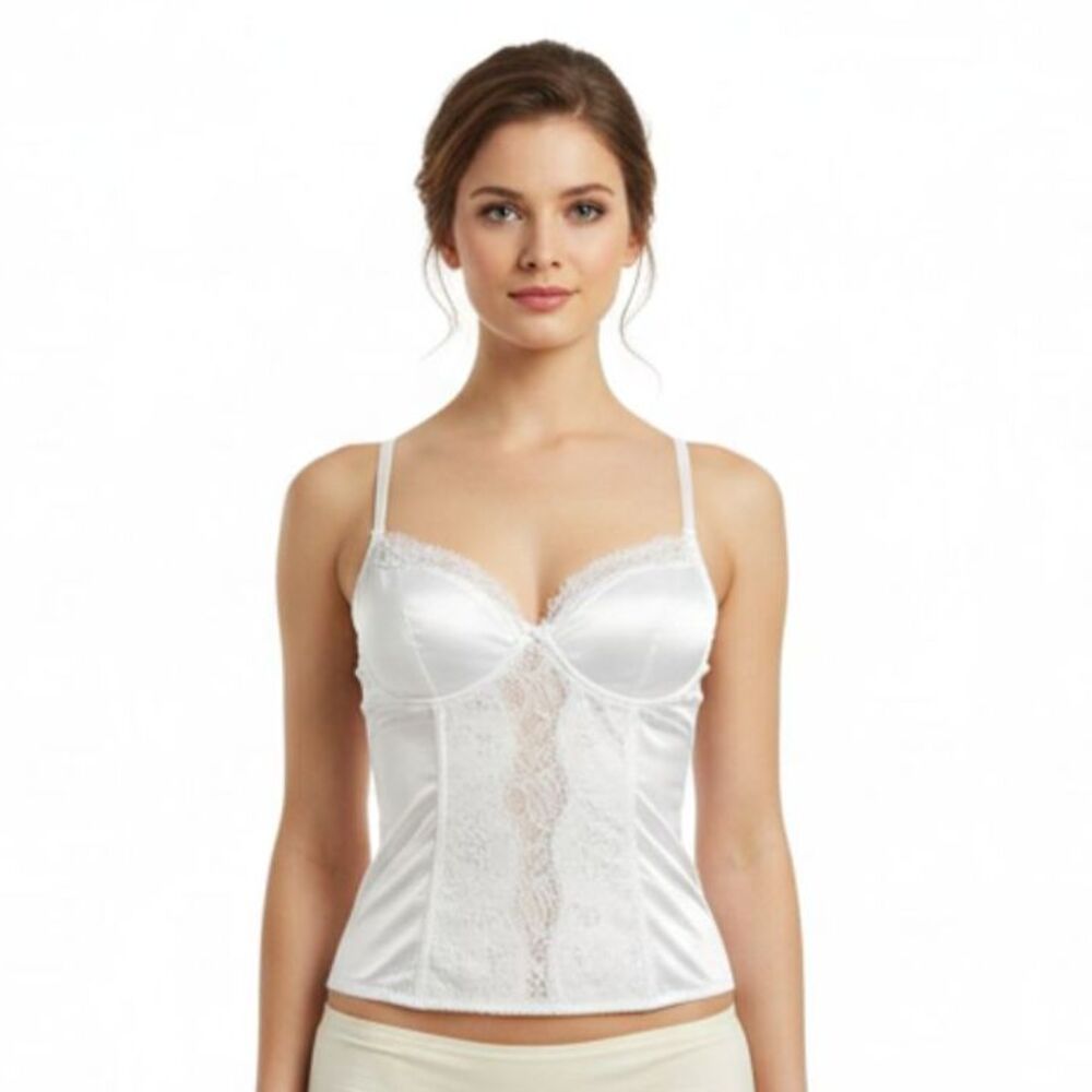 Lejaby White Wedding Marriage Garter Bustier Corset Longline Bra M NEW‎ 36A-C